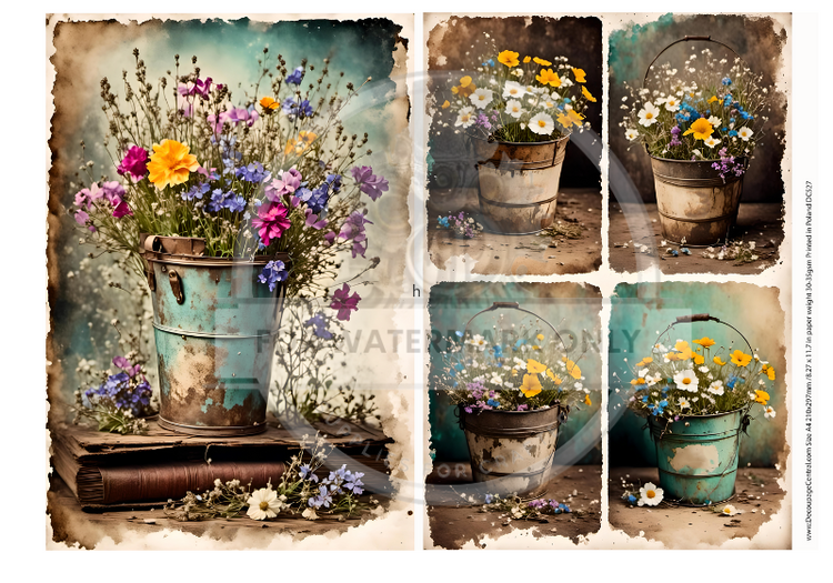 The Old Bucket Wildflowers Rice Paper