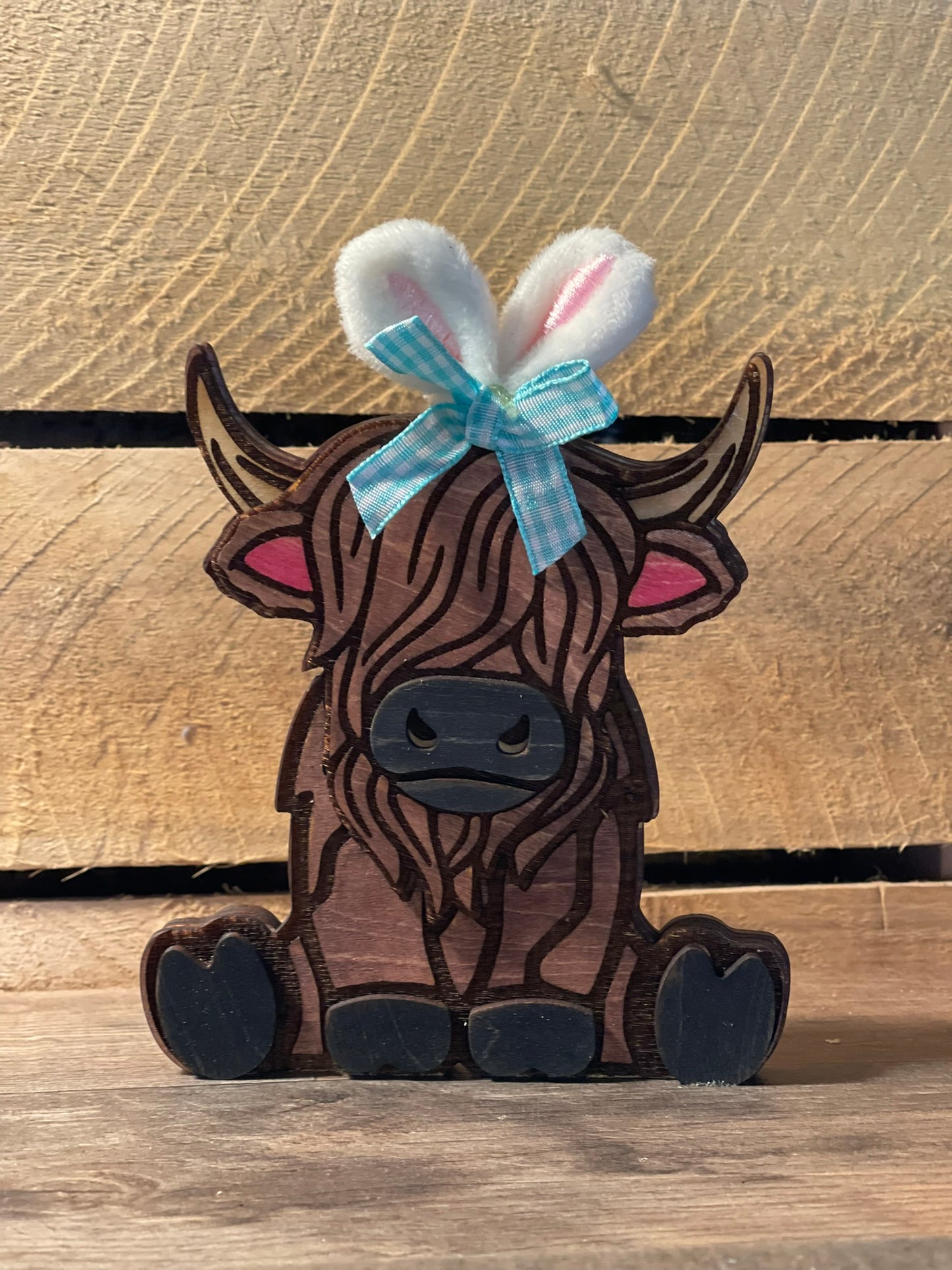 Easter Bunny Highland Cow Blue