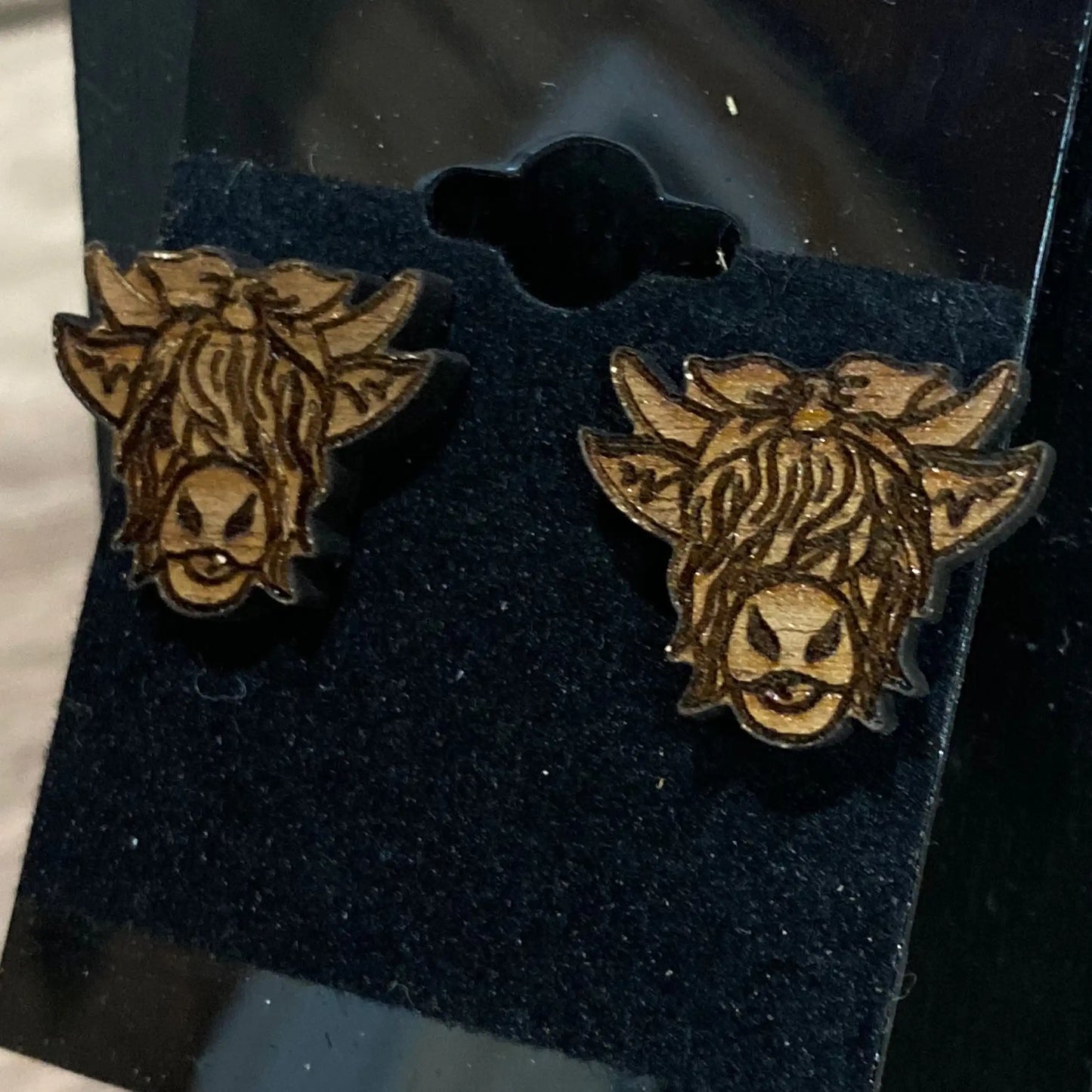 Wooden Highland Cow Earrings