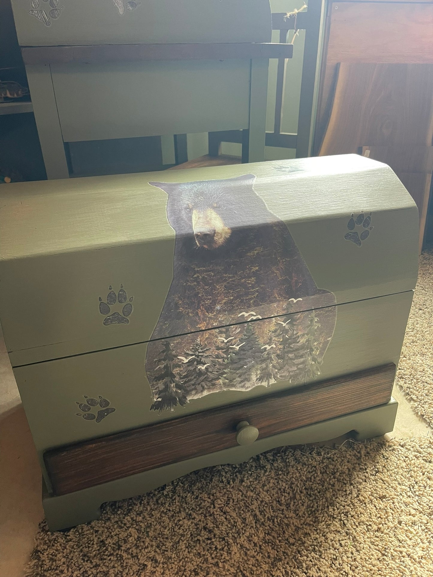 Adirondack-Themed 3-Piece Vintage Children’s Desk & Trunk Set