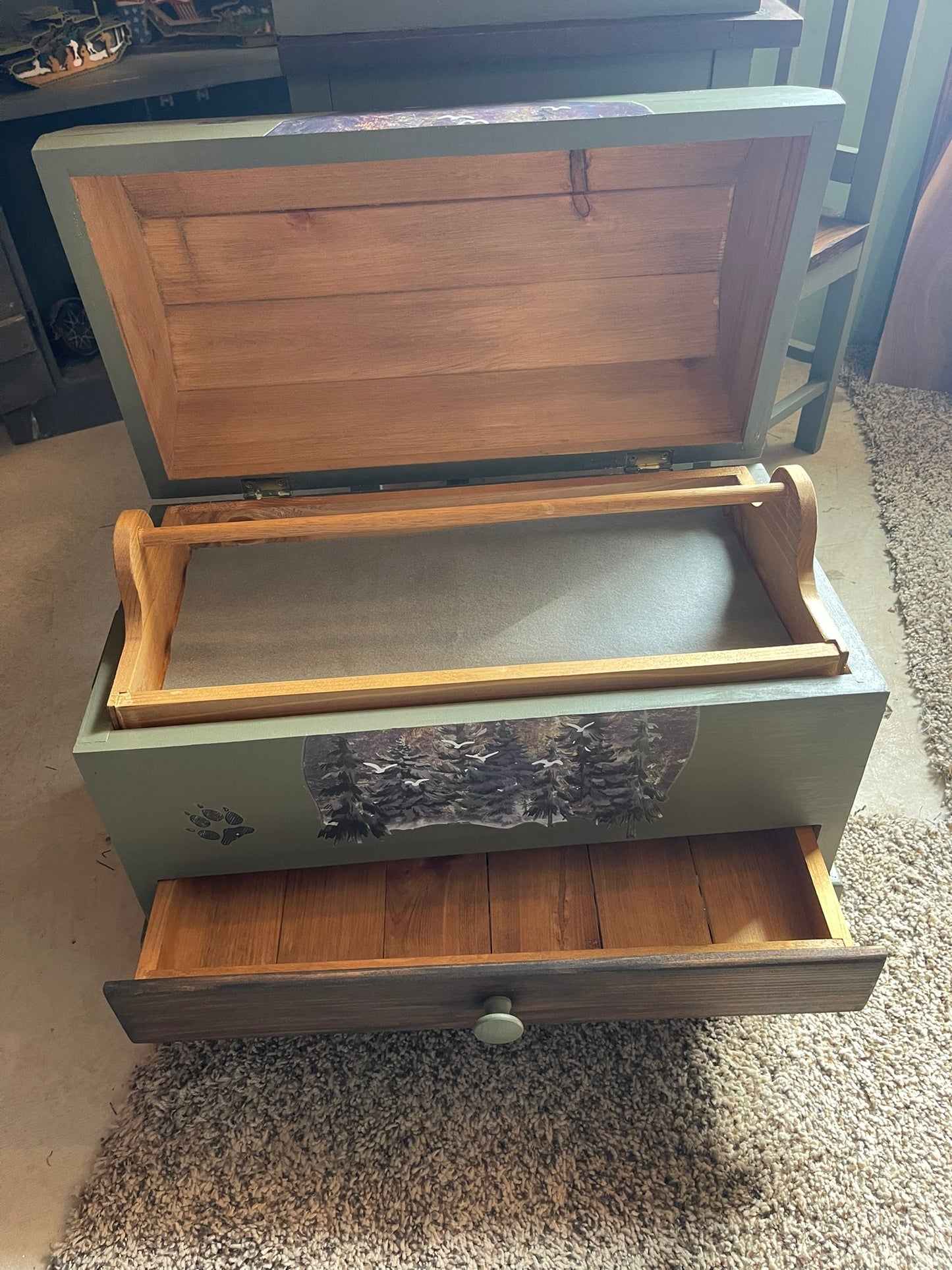 Adirondack-Themed 3-Piece Vintage Children’s Desk & Trunk Set