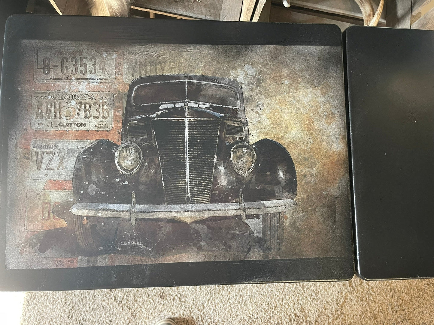 Vintage Typing Stand with Gangster Car