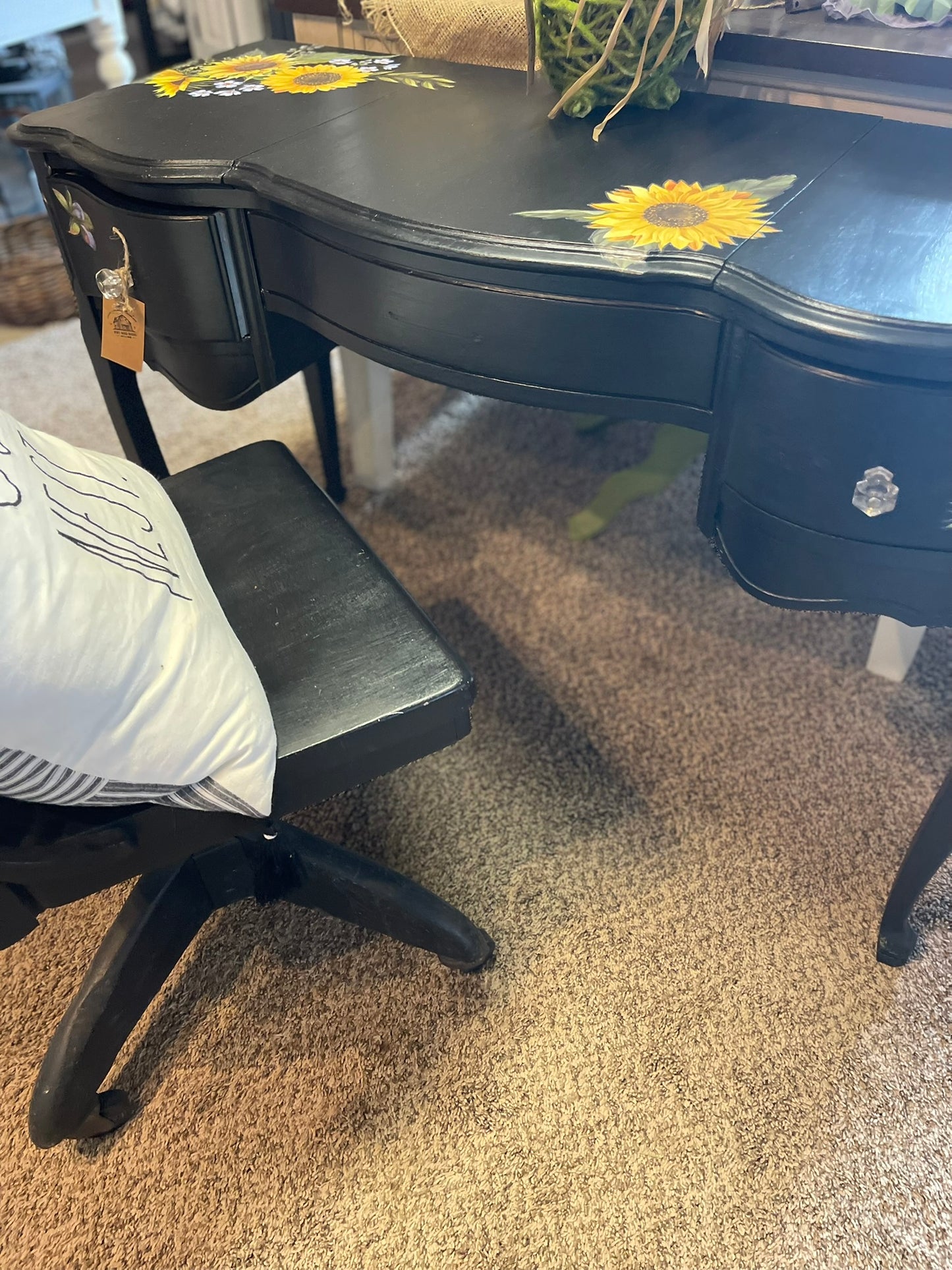 Vintage Lift-Top Vanity with Sunflower Detail