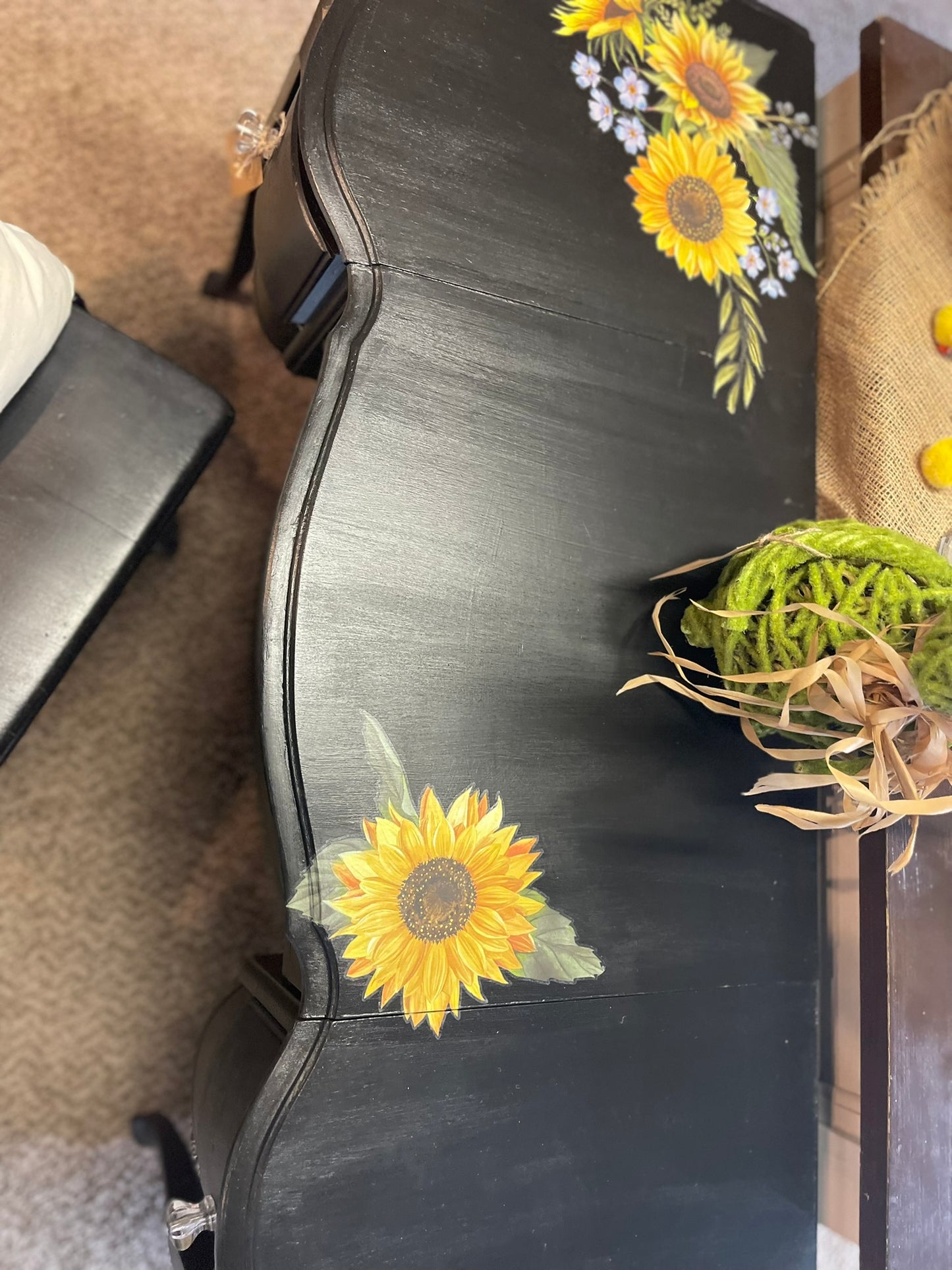 Vintage Lift-Top Vanity with Sunflower Detail