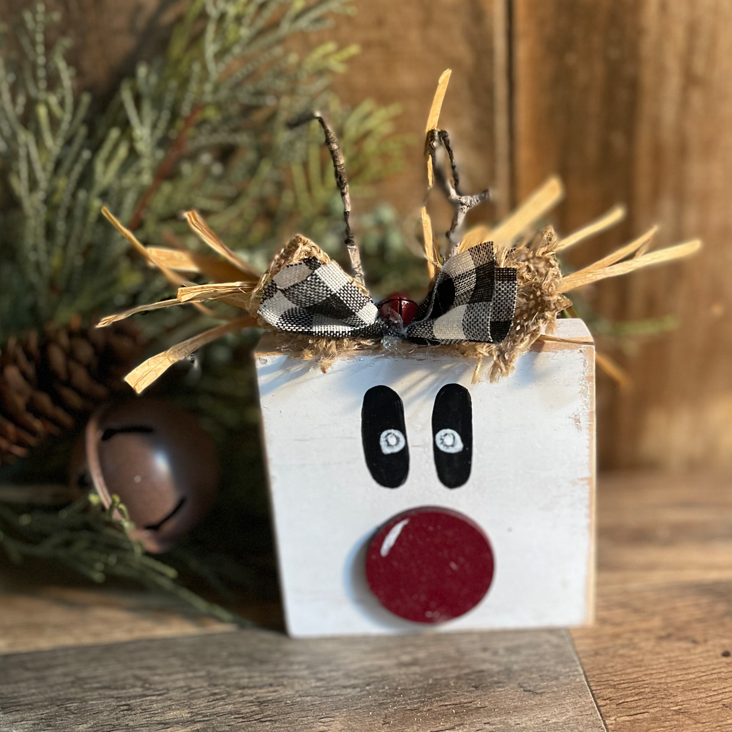 Rustic Reindeer Block Decor | Farmhouse Christmas Shelf Sitter | Primitive Holiday Decoration