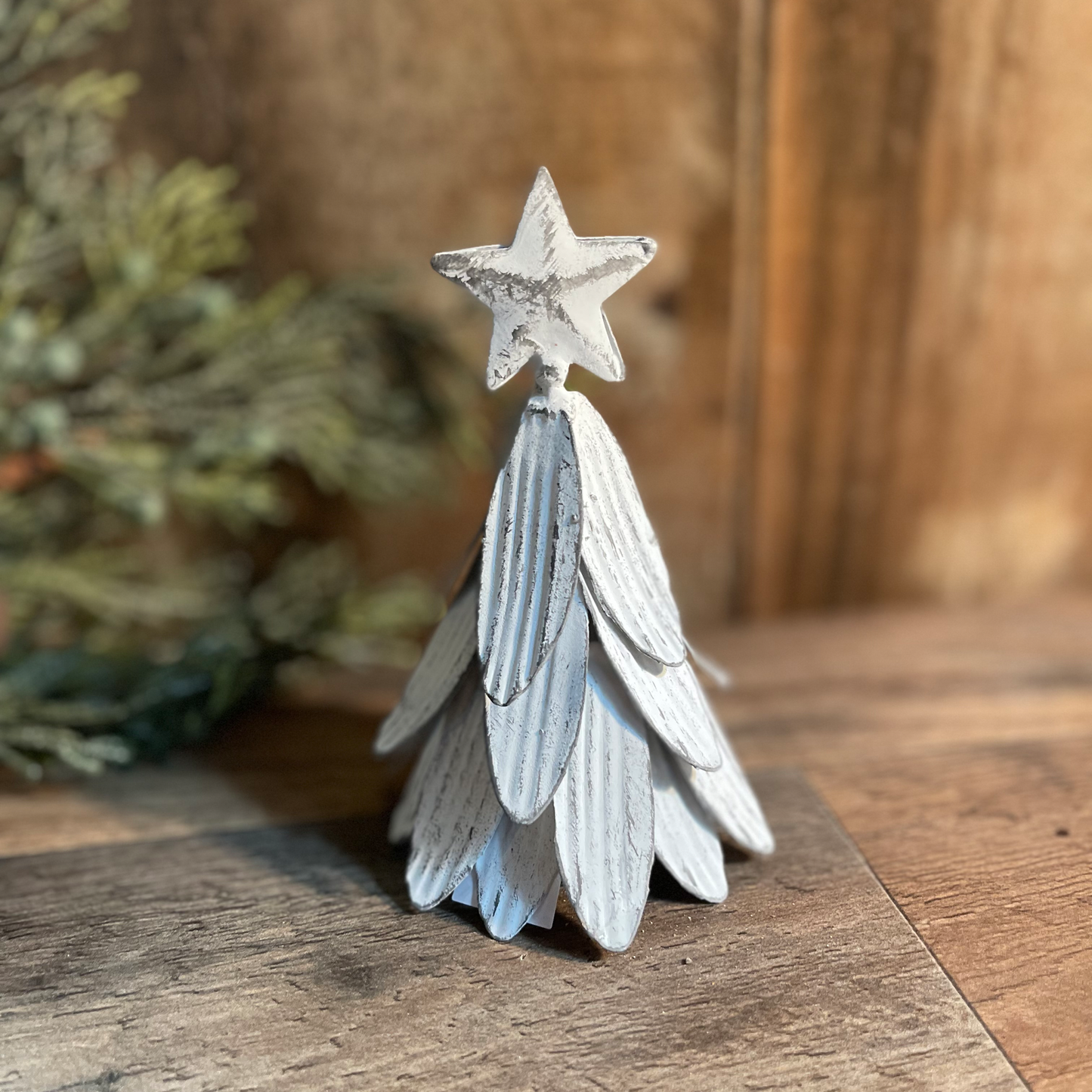 Metal Angel Wing Christmas Tree | Vintage White Holiday Decoration | Farmhouse Tree Shelf Sitter