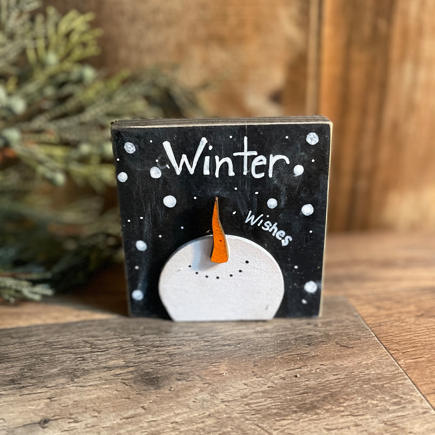Winter Snowman Wood Block Signs | Holiday Shelf Decor | Farmhouse Christmas Decoration