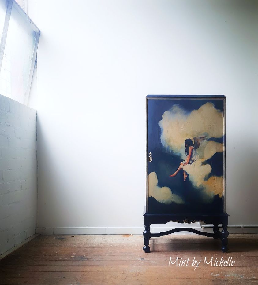 Angel decoupage paper on furniture