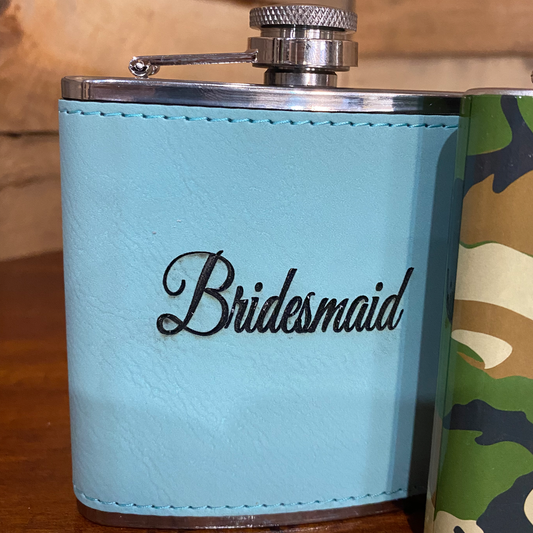 Teal Leather Layered Flask with Custom Message