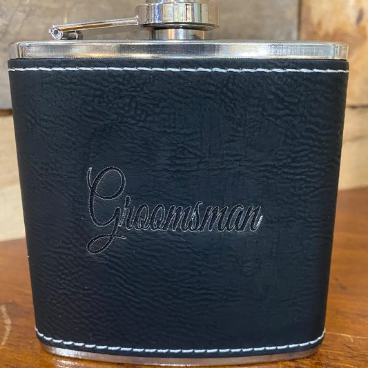 Black Leather Layered Flask with Custom Message