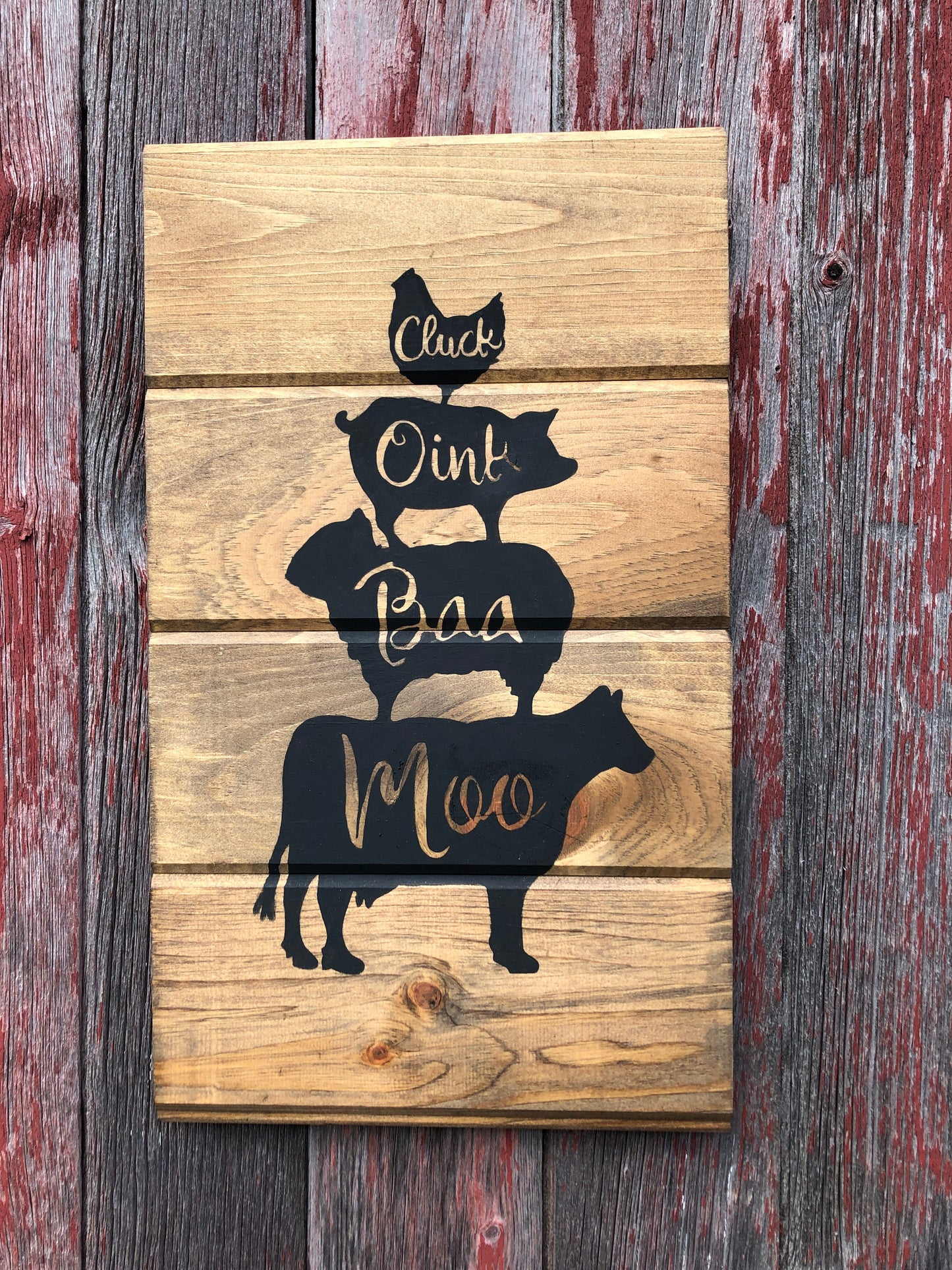 Cluck, Baa, Moo, Oink Hand Painted Farmhouse Sign