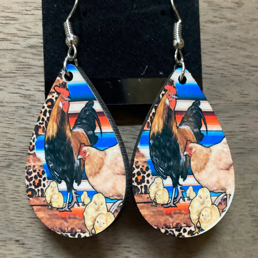 Rooster & Hen Teardrop Earrings