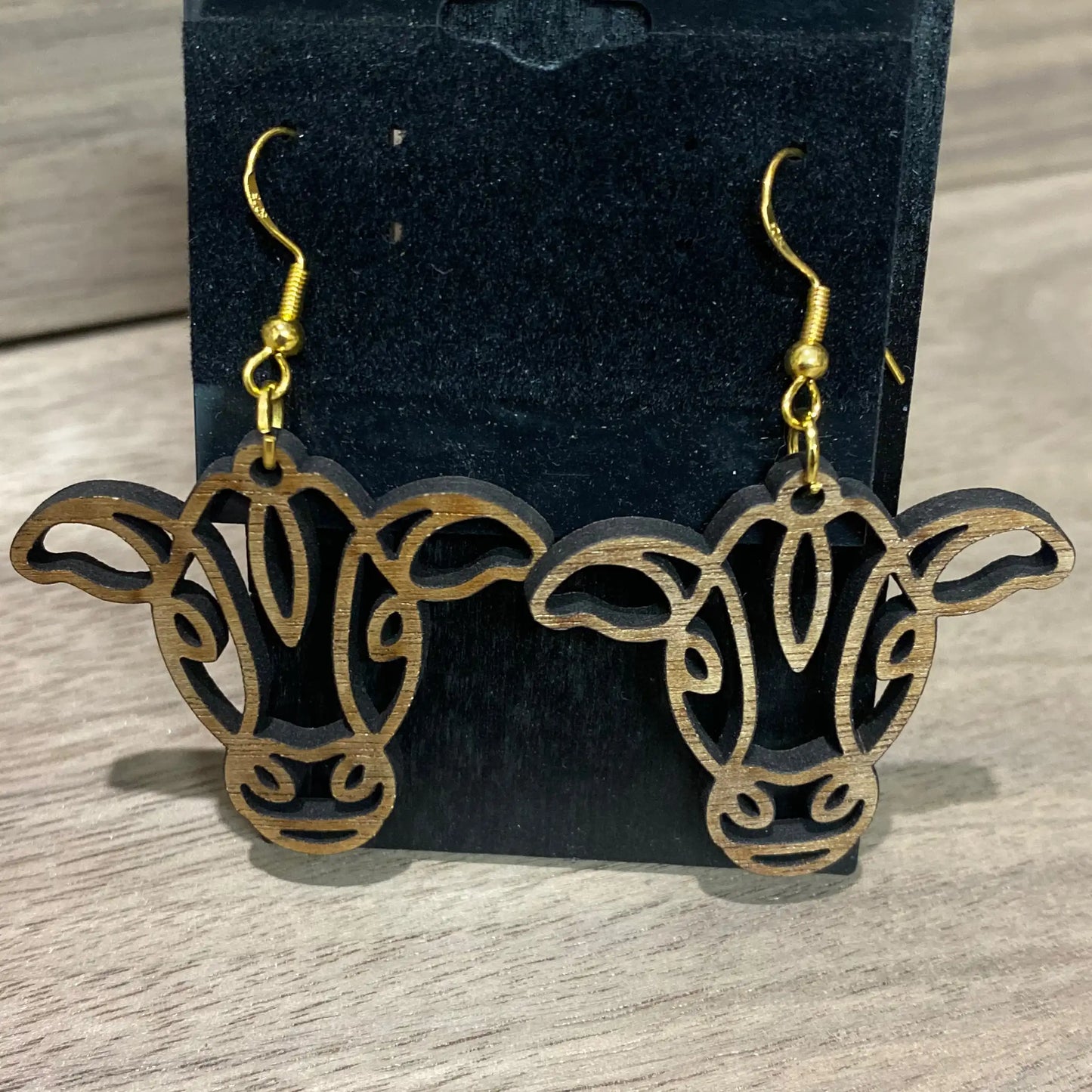 Wooden Cow Outline Earrings