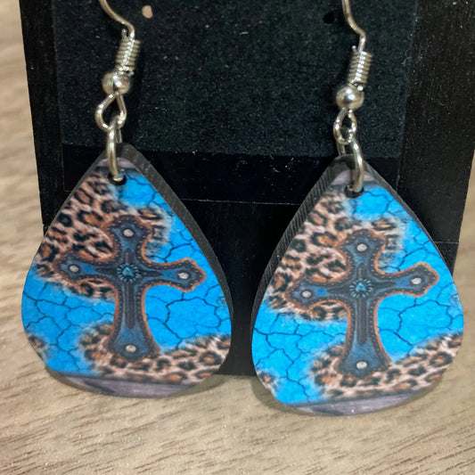 Cross on Turquoise Teardrop Earrings