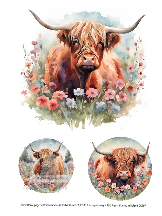 Highland Cow Circles Rice Paper