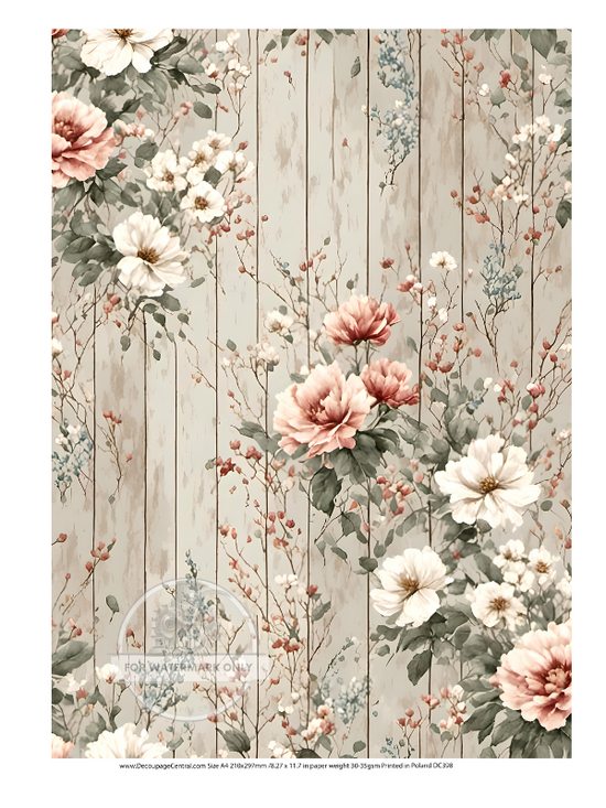 Decoupage Central Creamy Floral Shiplap Rice Paper – Dirt Road Barns