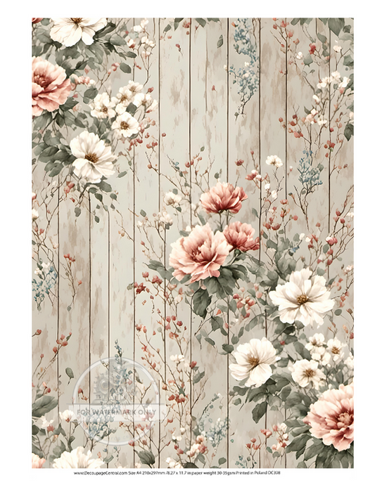 Creamy Floral Shiplap Rice Paper