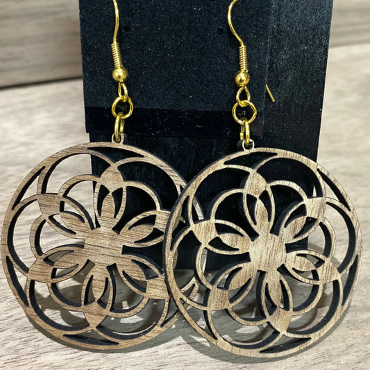 Wooden Flower Outline Earrings