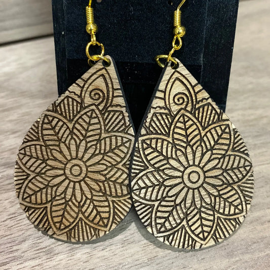 Wooden Geometric Flower Outline Earrings