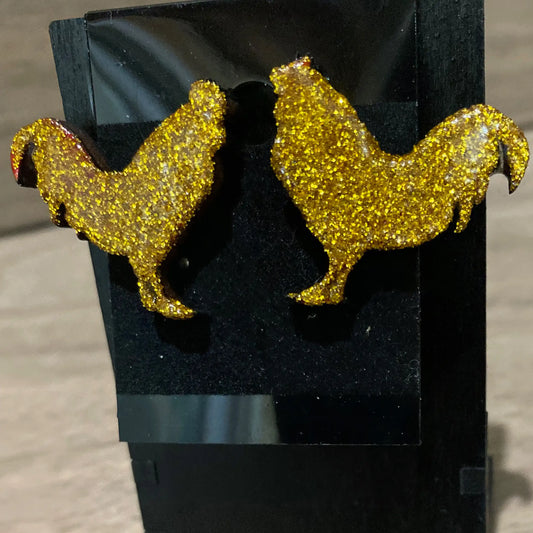 Sparkly Chicken Earrings