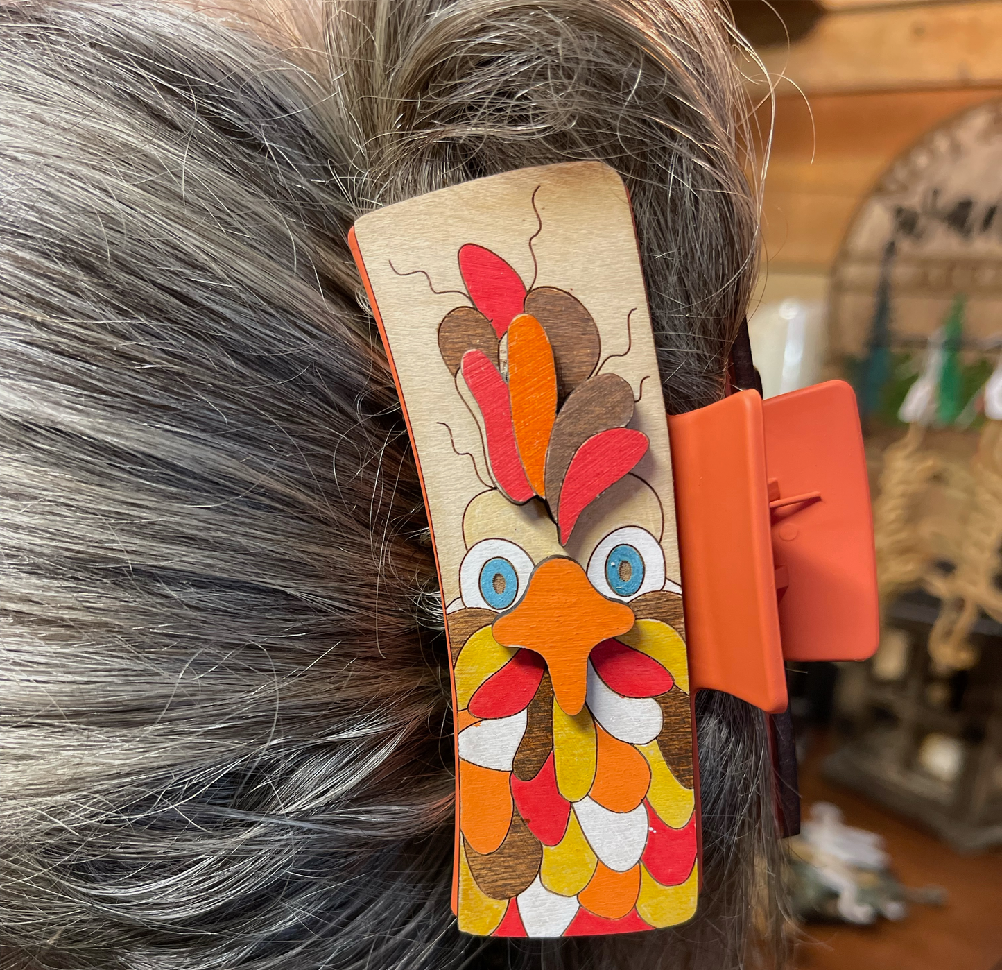 Quirky Turkey Wooden Hair Clip | Hand-Painted Fall Hair Accessory | Laser Engraved Thanksgiving Barrette