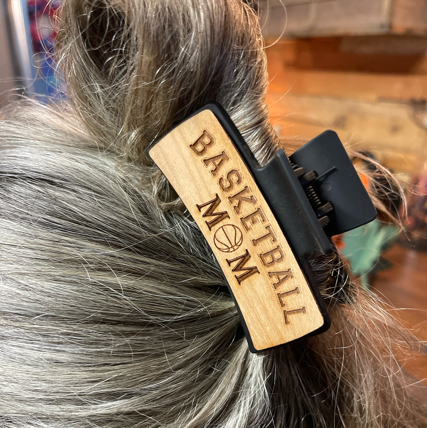 Personalized Sports Mom Hair Clip | Custom Laser-Engraved Wood Hair Accessory | Football, Soccer, Hockey, Basketball, Moto, Volleyball Mom/Grandma/Nana Gift