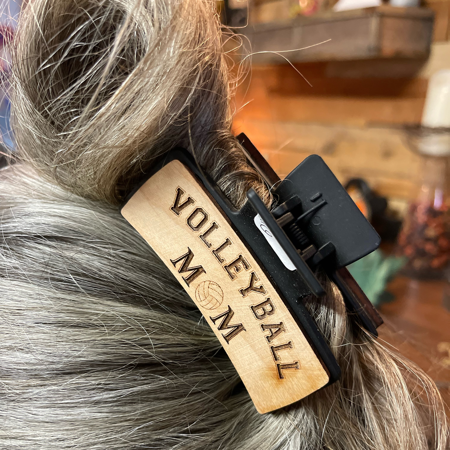 Personalized Sports Mom Hair Clip | Custom Laser-Engraved Wood Hair Accessory | Football, Soccer, Hockey, Basketball, Moto, Volleyball Mom/Grandma/Nana Gift