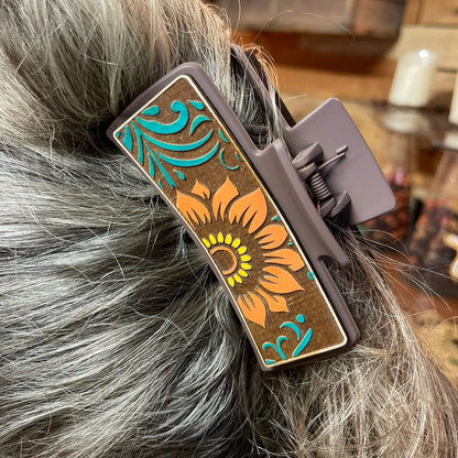 Handcrafted Floral Hair Clip | Boho Wood Sunflower Hair Accessory | Laser-Engraved Hand-Painted Hair Barrette