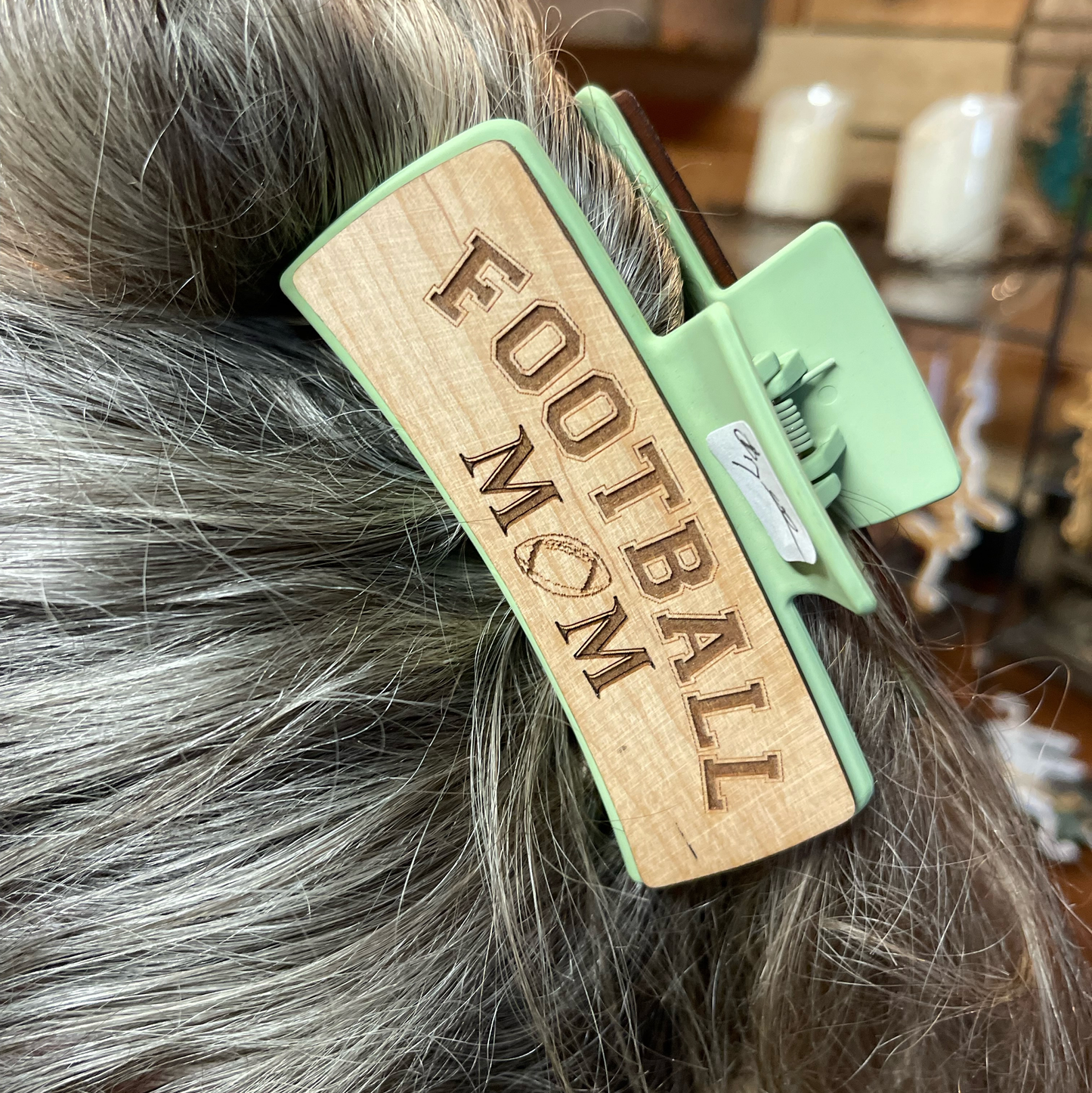 Personalized Sports Mom Hair Clip | Custom Laser-Engraved Wood Hair Accessory | Football, Soccer, Hockey, Basketball, Moto, Volleyball Mom/Grandma/Nana Gift