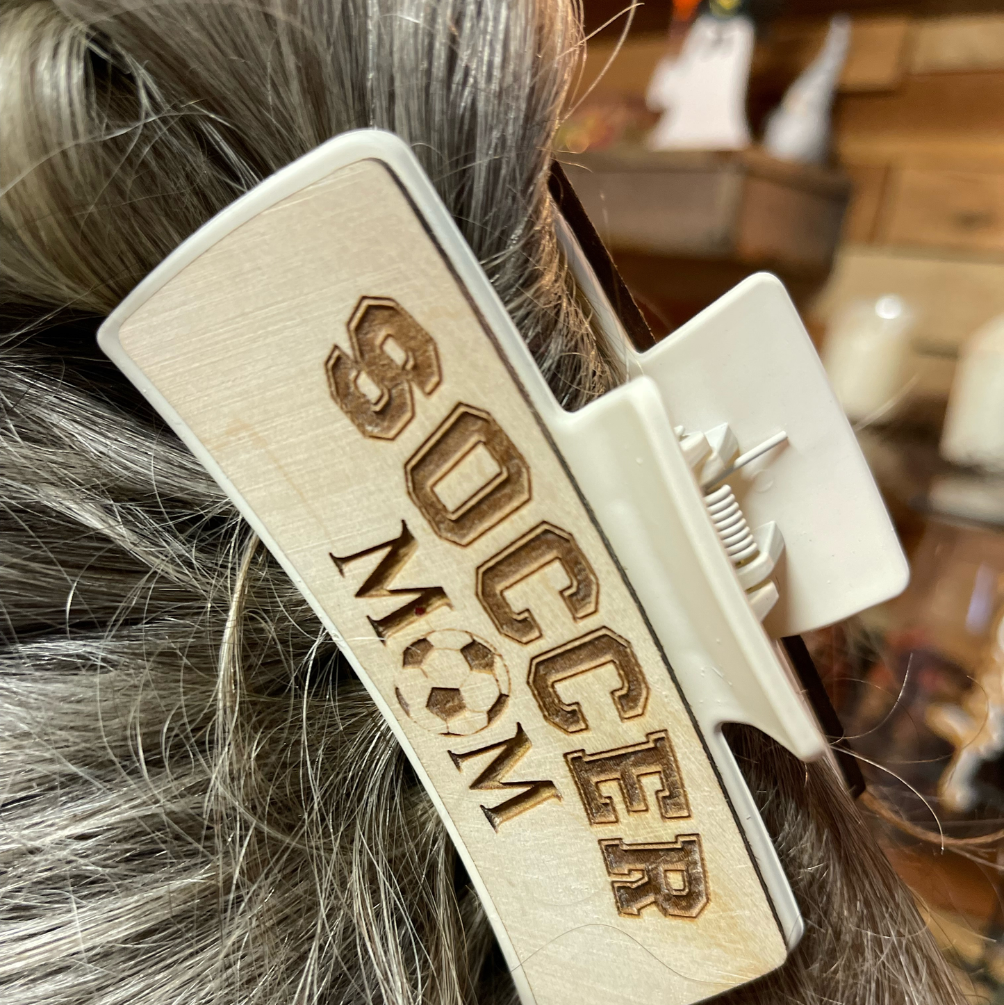 Personalized Sports Mom Hair Clip | Custom Laser-Engraved Wood Hair Accessory | Football, Soccer, Hockey, Basketball, Moto, Volleyball Mom/Grandma/Nana Gift