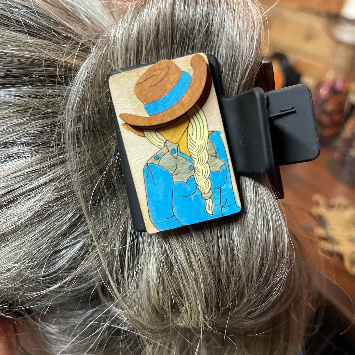 Handcrafted Western Cowgirl Hair Clip | Laser-Engraved Wood Art Hair Accessory | Country Style Hair Barrette