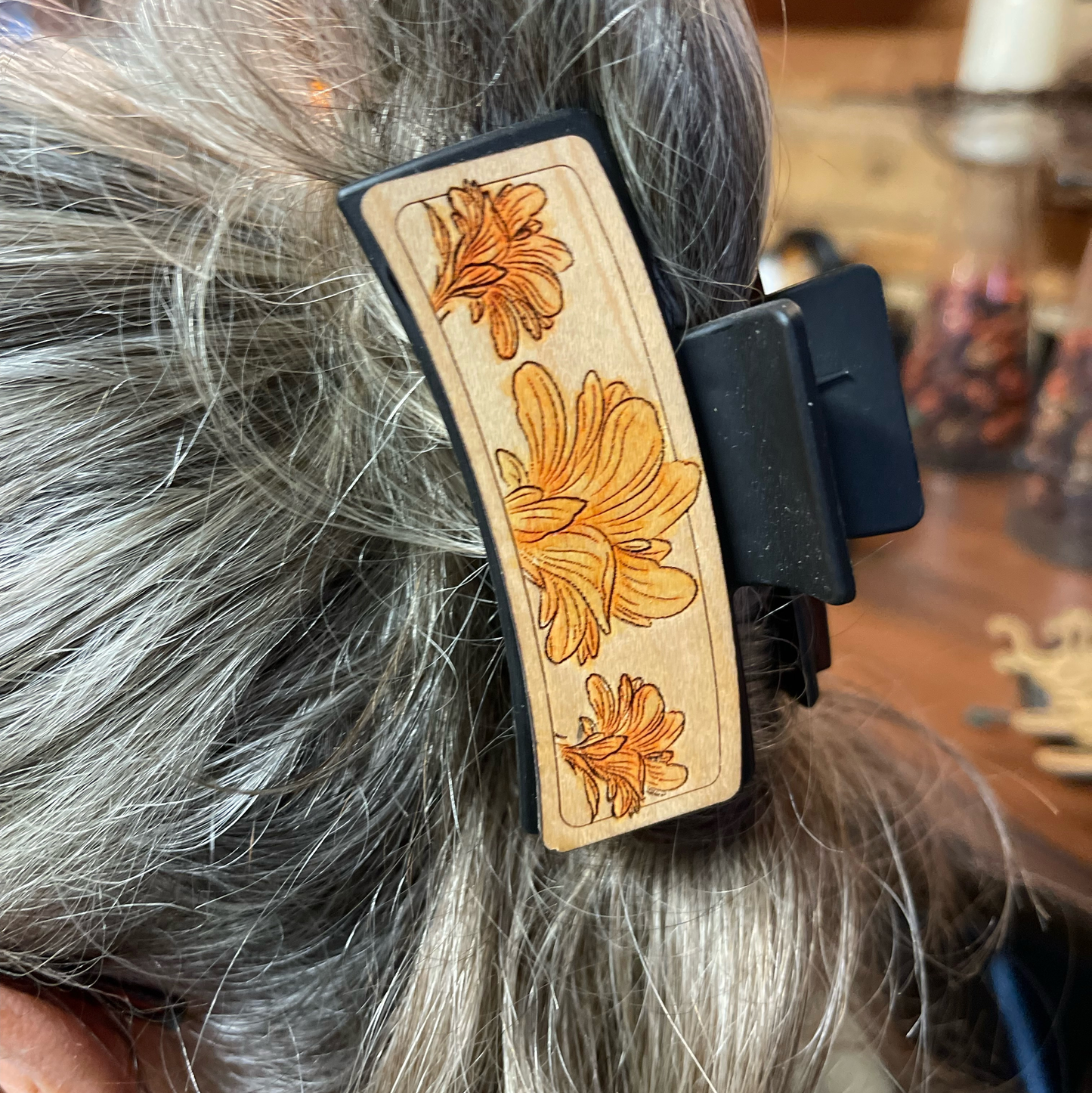 Handcrafted Floral Hair Clip | Boho Wood Sunflower Hair Accessory | Laser-Engraved Hand-Painted Hair Barrette