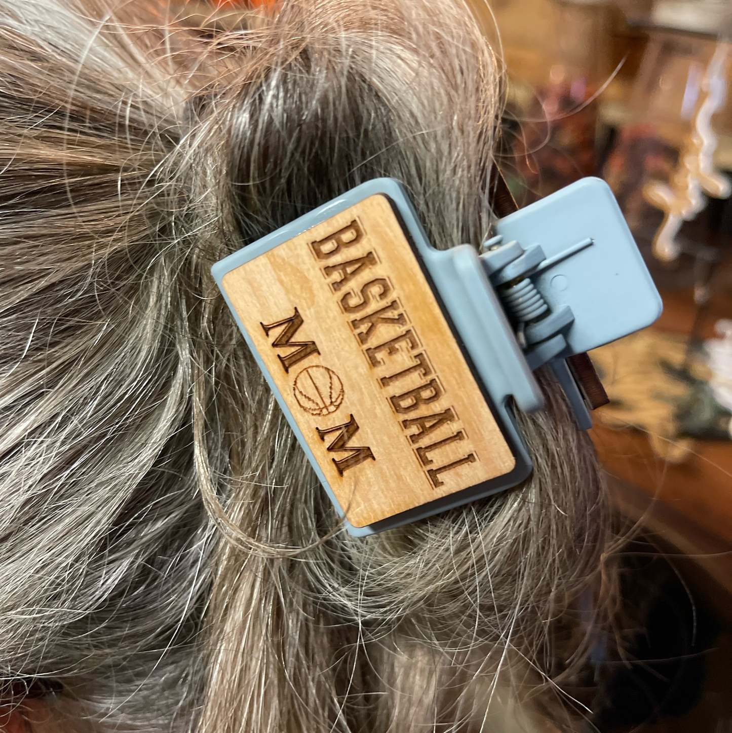 Personalized Sports Mom Hair Clip | Custom Laser-Engraved Wood Hair Accessory | Football, Soccer, Hockey, Basketball, Moto, Volleyball Mom/Grandma/Nana Gift