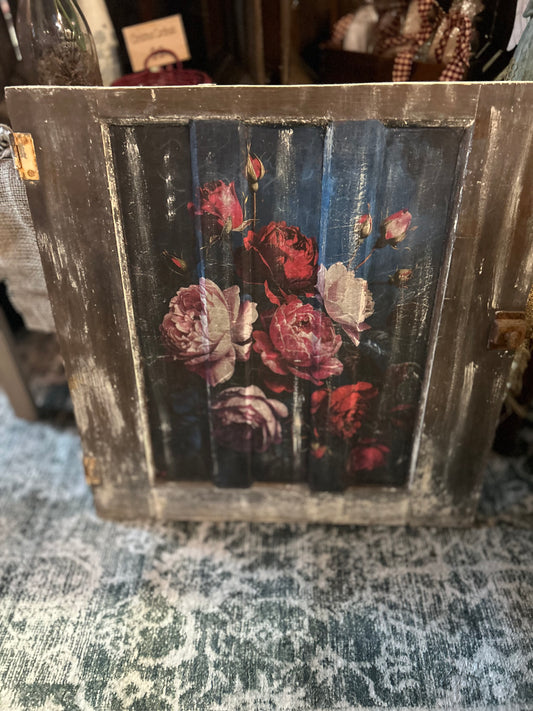 Antique Cabinet Door with RoseBush print/painting
