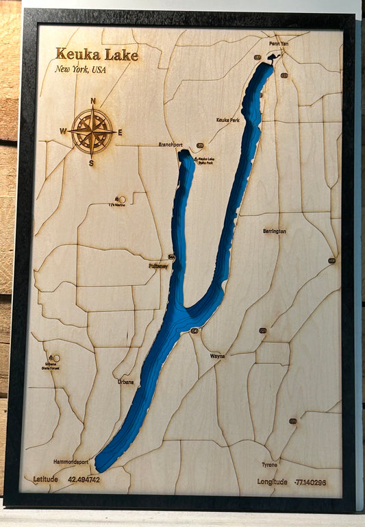 Keuka Lake Wood Map Wall Art — Laser-Engraved Finger Lakes Decor