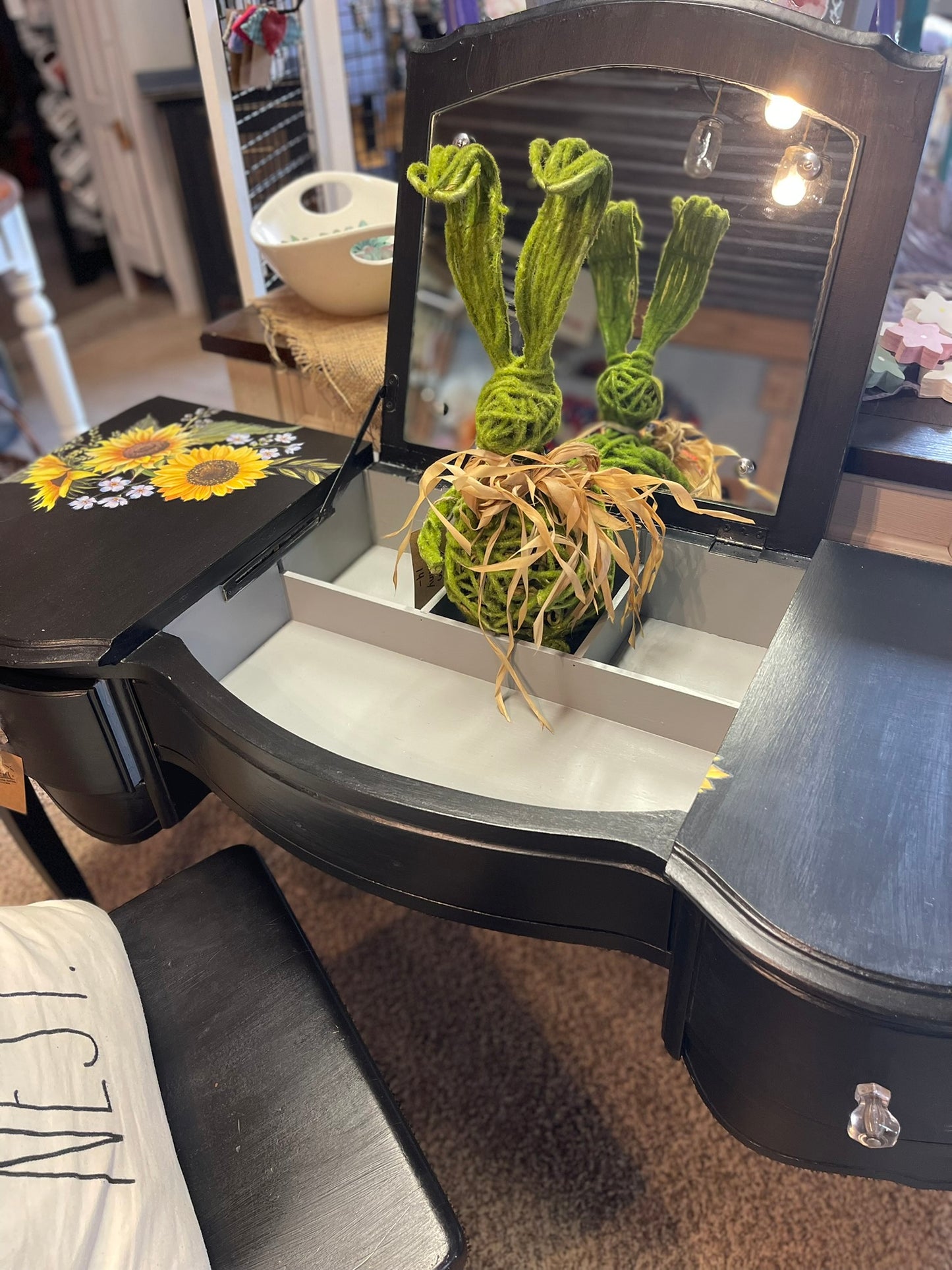Vintage Lift-Top Vanity with Sunflower Detail
