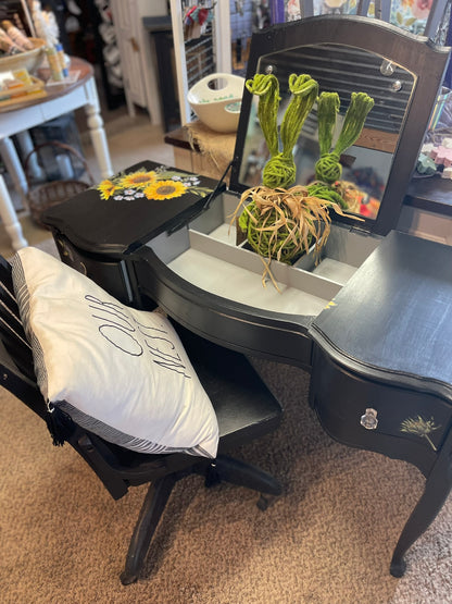 Vintage Lift-Top Vanity with Sunflower Detail