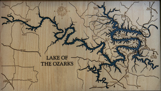 Customizable Wooden Laser-Engraved Map of Lake of the Ozarks, Missouri