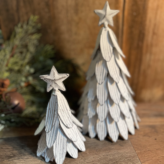 Metal Angel Wing Christmas Tree | Vintage White Holiday Decoration | Farmhouse Tree Shelf Sitter