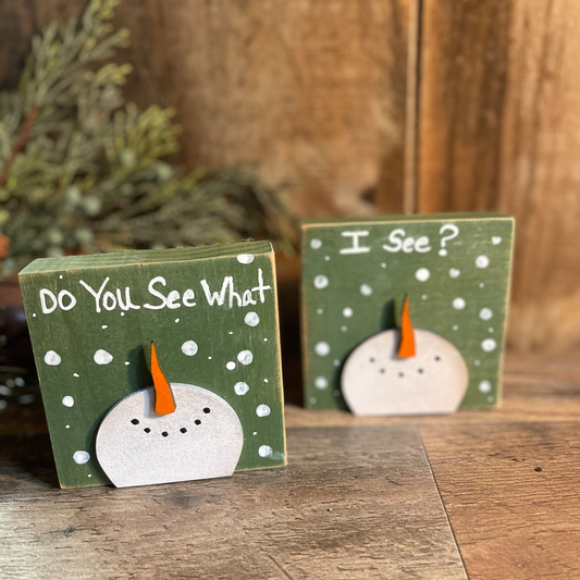 Winter Snowman Wood Block Signs | Holiday Shelf Decor | Farmhouse Christmas Decoration