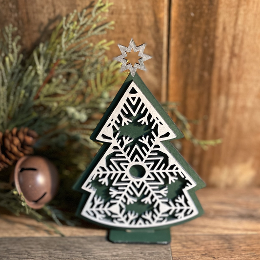 Nordic Christmas Tree Decoration | Wooden Snowflake Shelf Sitter | Scandinavian Holiday Decor