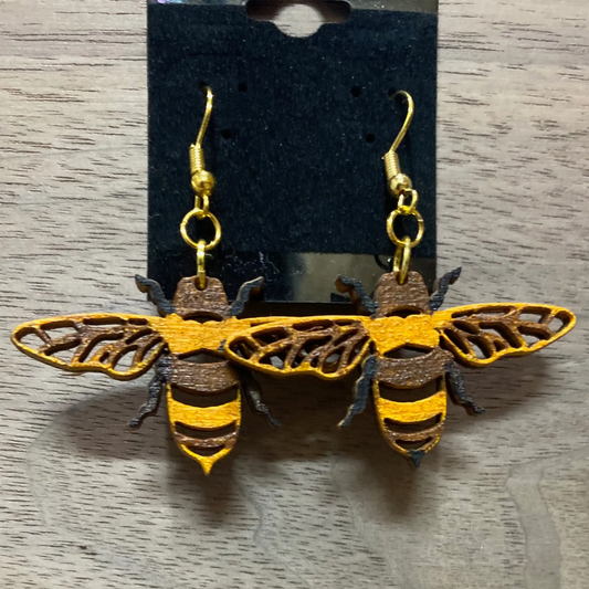 Wooden Bumblebee Earrings