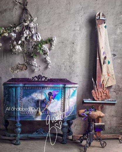 Angel decoupage paper on furniture