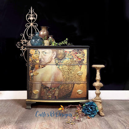 Beautiful Lady in Gold decoupage paper on furniture