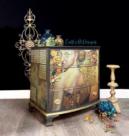 Beautiful Lady in Gold decoupage paper on furniture