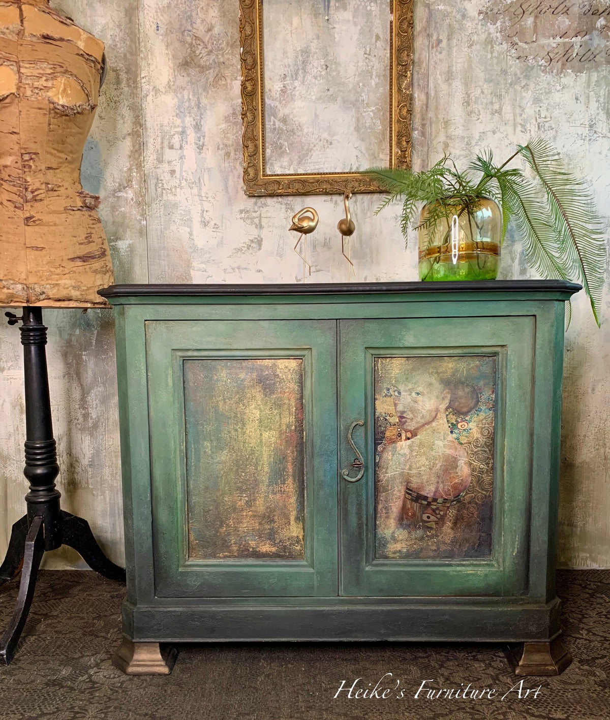 Beautiful Lady in Gold decoupage paper on furniture