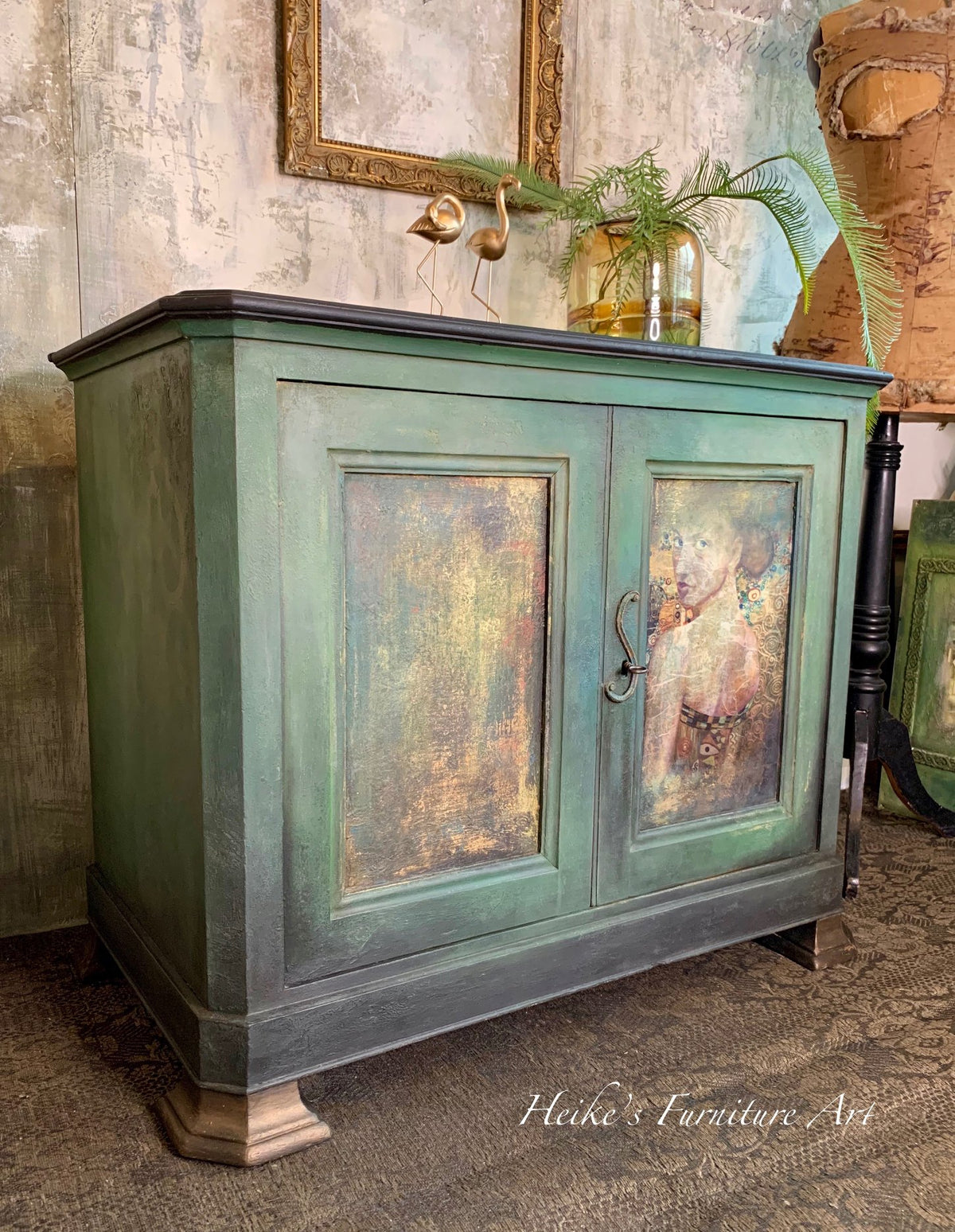 Beautiful Lady in Gold decoupage paper on furniture