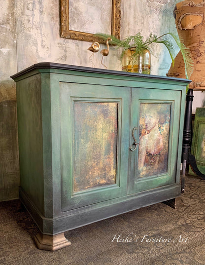 Beautiful Lady in Gold decoupage paper on furniture