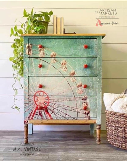 Ferris Wheel decoupage paper on furniture