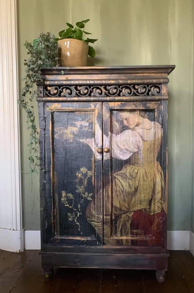 Girl with a Lute decoupage paper on furniture